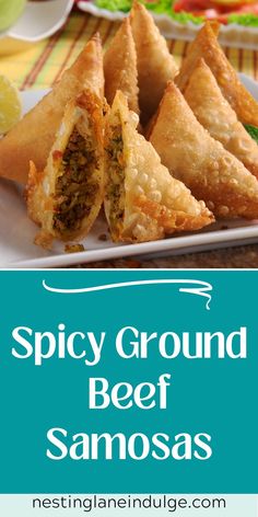 Spicy Samosa Recipe, Wonton Samosa Recipe, Chinese Recipes With Ground Beef, Ground Beef Samosa, Ground Beef Egg Rolls Recipes, Meat Samosa Recipe, Ground Beef Samosa Recipe, Samosa Filling Recipe Ground Beef, Ground Beef Wonton Recipes