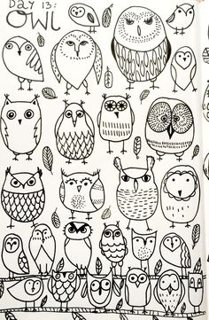 an adult coloring book with lots of owls