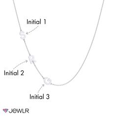 Fun and fashionable, personalize this multi-letter necklace with up to six meaningful initials. This necklace features 1 to 6 custom letters and a choice of chain styles and lengths for the perfect fit. Design yours in sterling silver or white, yellow, or rose gold. Customizable White Gold Initial Pendant Necklace, Classic White Initials Necklace, Elegant Customizable Sterling Silver Initial Necklace, White Gold Initial Necklace For Anniversary, White Custom Name Initial Pendant Jewelry, White Initial Pendant Necklace For Anniversary, White Custom Name Jewelry With Initial Pendant, White Gold Monogram Name Necklace With Initial Pendant, White Gold Monogram Initial Pendant Necklace