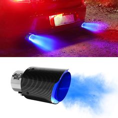 an image of a car with blue light coming out of it's exhaust pipe