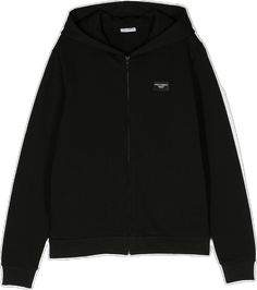 Black Cotton Hoodie With Logo Patch, Black Cotton Outerwear With Logo Detail, Black Hooded Hoodie With Logo Patch, Black Hoodie Sweatshirt With Logo Patch, Black Hooded Sweatshirt With Logo Patch, Black Hoodie With Logo Patch For Fall, Hooded Cotton Outerwear With Logo Detail, Cotton Hooded Outerwear With Logo Detail, Classic Long Sleeve Hooded Jacket With Double-lined Hood