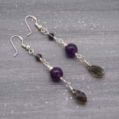 Amethyst Earrings Purple Dangle Earrings for Weddings Sterling - Etsy Formal Dangle Gemstone Linear Earrings, Formal Gemstone Dangle Linear Earrings, Elegant Sterling Silver Chandelier Earrings With Gemstones, Elegant Sterling Silver Danglers For Gift, Elegant Sterling Silver Danglers As Gift, Gemstone Dangle Bridal Earrings For Gift, Sterling Silver Long Drop Teardrop Earrings For Party, Silver Crystal Dangle Earrings With Natural Stones, Silver Teardrop Chandelier Earrings With Natural Stones