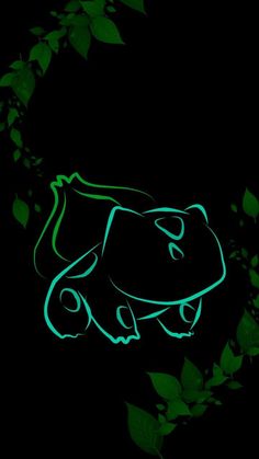 a neon green frog sitting on top of a leafy branch in the dark with leaves around it