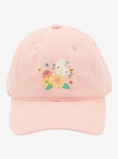 Sanrio Hello Kitty Floral Pink Ball Cap - BoxLunch Exclusive | BoxLunch Hello Kitty Winking, Hello Kitty Hat, Flowers And Butterflies, Dad Caps, Ball Cap, Hot Topic, Hello Kitty, Accessory Gift, Kitty