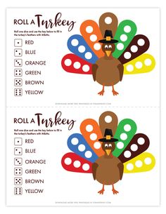 two printable turkeys with polka dots on them