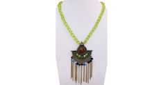 Lime Green Bead Tribal Pendant Necklace Gold Toned in Jewelry - Lime colored glass beads and a longer two-level ethnic gold-toned engraved pendant with a shiny gemstone-like center core defines this modern look tribal necklace. Features: Handmade,Sale|18.74|. Jewelry Hippie, Engraved Pendant, Pendant Necklace Gold, Hippie Necklace, Festival Jewelry, Green Jewelry, Gold Tone Necklace, Colourful Necklace, Green Bead