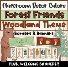 the forest friends woodland theme is shown in this classroom decoration activity pack for kids and adults