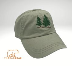 "Are you looking for a great-looking hat that will get you compliments?  This \"Pine Tree\" hat is ideal for hiking, parties, fall festivals, Thanksgiving, etc...   One Size Fits All Comfortably Tuck Away Back Strap  Assorted hat colors are available Please send DM with questions" Green Short Brim Baseball Cap For Outdoor Activities, Embroidered Adjustable Trucker Hat For Outdoor, Green Baseball Cap For Outdoor Activities, Short Brim, Green Fitted Hat For Outdoor, Green Outdoor Fitted Hat, Green Baseball Cap For Winter Outdoor Activities, Outdoor Embroidered Trucker Baseball Cap, Green Winter Baseball Cap For Outdoor, Green Curved Brim Baseball Cap For Hiking