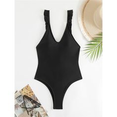 Features: Elevate your beach look with our V-neck, ruffled one-piece swimsuit. Made for confident women, the high leg cut accentuates your figure while the backless design adds a touch of sensuality. Perfect for lounging or swimming, this frilled monokini is a must-have for your swimwear collection. Black Monokini, Beach Wardrobe, Confident Women, Backless Design, Confident Woman, Beach Look, Mini Dresses Summer, Swimwear Cover, Neck Ruffle