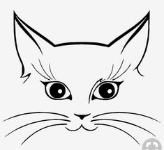 a black and white drawing of a cat's face with large, round eyes