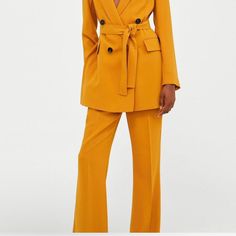 Zara Mustard Suit Pants - M - New/Never Worn Famously Worn By Emrata At Her Wedding Chic Wide-leg Suits For Fall, Chic Fall Suits With Wide-leg Pants, High-waisted Pantsuit For Office Wear In Fall, Fall Office Wear High-waisted Pantsuit, Fall High-waisted Pantsuit For Office, Zara Straight Pantsuit For Office, Solid Color Trousers Pantsuit For Fall, Zara Spring Workwear Pantsuit, Zara Office Pantsuit