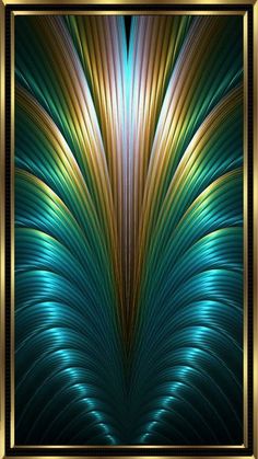 an abstract background with gold and green lines in a golden frame on top of it