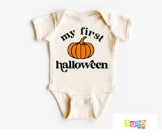 "My First Halloween Outfit, Spooky Season Shirt, Halloween Newborn Gift, 1st Halloween Onesie®, Halloween Costume, Retro Halloween Bodysuit, Halloween Gift Welcome to SareKidsStyle! HOW TO ORDER * Please review all the information provided before placing an order. 1. Select the style and size using the drop-down menu. 2. Select color 3. [APPLICABLE ONLY ON CERTAIN LISTINGS] Follow the instructions to fill out the \"Add your personalization\" option, e.g., specifying custom sayings or selecting design colors.  4. Select quantity Need more Items? Add the current item to the cart. And if you like to add more items to your order, please press the back button and repeat steps again. 5. Once all your desired items are in your cart you may complete your order by entering your payment method, desi My First Halloween Onesie, Newborn Baby Onesie Ideas, White Onesie Halloween Costume, Halloween Onsies, Onesie Halloween Costume, Boo Baskets, Halloween Bodysuit, Baby Halloween Outfits, Newborn Halloween