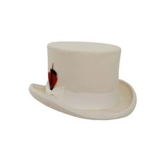 For the dapper gentleman, the Majestic Men's Top Hat is a timeless classic that lends an air of sophistication and refinement. Crafted from sumptuous wool, this top hat exudes luxury, available in black and white carriage hat band and delicate ribbon and feather accents. Its exquisite craftsmanship will make you look and feel like a true gentleman. This sweatband is sewn in but don't sweat it. It comes with Free size adjustment pads to size it down. A $10 dollar value. Classic White Hat Bands For Formal Events, Fitted White Fedora For Formal Occasions, Formal Fitted White Fedora, White Flat Brim Hats For Formal Occasions, Classic Winter Costume Hats And Headpieces, Elegant White Fedora For Formal Occasions, Classic White Hat Bands For Winter, White Brimmed Felt Hat For Formal Occasions, Classic Brimmed White Top Hat