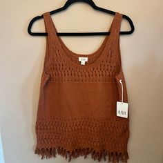 A.N.A. Women’s Copper Colored Knit Tank Top, Size Large, New With Tags Fall Beach Knit Top With Pointelle Knit, Fall Sleeveless Open Knit Top, Sleeveless Open Knit Tops For Fall, Brown Knit Sweater For Casual Wear, Spring Brown Knit Top, Brown Open Knit Top, Sleeveless Knit Crochet Top For Fall, Fall Cotton Open Knit Sweater Vest, Fall Open Knit Cotton Sweater Vest