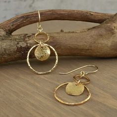 Gold vermeil circle earrings on French wires Silver Jewelry Collection, Yellow Gold Circle Brass Earrings, Gold Brass Round Disc Jewelry, Yellow Gold Circle Earrings In Brass, Small Hoop Hammered Gold Jewelry, Hammered Yellow Gold Circular Earrings, Gold Hammered Small Hoop Jewelry, Small Hammered Gold Hoop Jewelry, Yellow Gold Hammered Circle Earrings