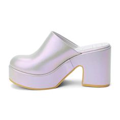 Clog-inspired vegan platform mule. Synthetic leather upper Manmade outsole 3.5 in / 8.89 cm heel 1.5 in / 3.81 cm platform Synthetic leather lining Padded insole Slip-on style Whole sizes only; for 1/2 sizes, order next size up. Slip-on Synthetic Clogs With Padded Heel, Slip-on Synthetic Platform Mules, Synthetic Clogs With Chunky Platform And Round Toe, Synthetic Platform Slip-on Mules, Chunky Platform Round Toe Synthetic Clogs, Synthetic Chunky Platform Clogs With Round Toe, Round Toe Clogs With Chunky Platform In Synthetic Material, Trendy Synthetic Mules With Rubber Sole, Synthetic Platform Slip-on Clogs