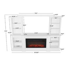 an electric fireplace with the measurements for it