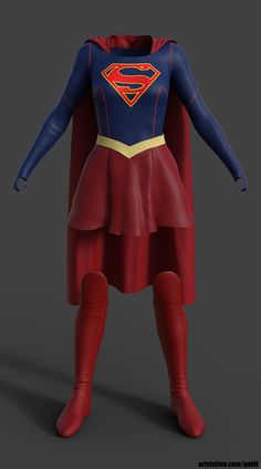 a woman in a red and blue superman costume