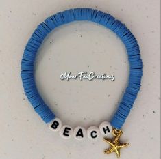 "Beach Vibes 🏖️ Custom Clay Bead Bracelet Details: 💕 Handmade Item 💕 Made to Order 💕 Bracelet Length: 7\" (Standard) 💕 Materials: Clay Beads, Gold Charm, Letter Beads 💕 Closure: Tie ✨ Please measure your wrist before ordering in case your size is different. Due to item being made to order, we do not offer returns or exchanges for resizing ✨You may request custom sizes if other than the two listed. For kids, please measure their wrists for the most accurate fit.  ✨ Please double check all details of the order before placing your order. Letter beads come in 3 colors: - black with white letters - white with black letters - white with gold letters ✨ These bracelets are perfect for stacking or wearing alone! They make great gifts for bridal showers, baby showers, bridesmaids, Mother's Day Clay Bead Bracelet, Beach Bracelet, Hospital Gifts, Beach Bracelets, Sorority Sisters, Clay Bead, Letter Beads, White Letters, Black Letter