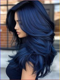 Black And White Ombré Hair, Colorful Long Hair Ideas, Hair Colours For Brunettes Dyes, Hair Color Ideas Fashion Colors, Deep Navy Blue Hair, Moonlight Blue Hair, Best Colors To Dye Dark Brown Hair, Raven Colored Hair, Different Hair Colors Ideas