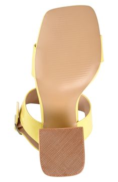 A block heeled pair of sandals bring sleek style to any night-out look. 4" heel Open toe Ankle buckle closure Vegan leather upper/synthetic sole Imported Luxury Yellow Block Heel Sandals, Yellow Block Heels With Buckle Closure, Party Yellow Sandals With 4-inch Heel, Gold-tone Hardware Block Heel Sandals, Yellow Open Heel 4-inch Heels, Sleek Fashion, Journee Collection, Block Heels Sandal, Saddle Bags