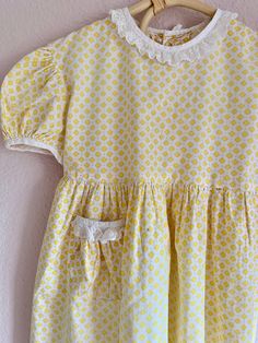 Vintage yellow and white toddler dress. Fits 3/4 T. Yellow Retro Short Sleeve Dress, Retro Yellow Short Sleeve Dress, Vintage Yellow Short Sleeve Dress, Retro Yellow Cotton Dress, Yellow Retro Dress With Ruffles, Fitted Yellow Cotton Dress, Yellow Cotton Dresses With Ruffles, Yellow Cotton Dress With Ruffles, Yellow Cotton Daywear Dress