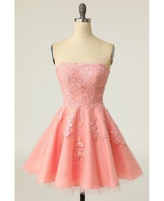 Best 11% off now! Buy beautiful appliques pink strapless short homecoming dress at wholesale price online. Free shipping and pro custom service since 2009. Pink Strapless Dress For Prom Banquet, Pink Strapless Bridesmaid Dress For Prom, Pink Strapless Bridesmaid Dress For Prom Season, Pink Strapless Dress For Bridesmaid During Prom Season, Pink Strapless Mini Dress For Homecoming, Pink Strapless Sequin Dress For Prom, Pink Strapless Midi Dress For Prom, Pink Lace Bodice Dress For Prom Season, Pink Strapless Dress For Prom Party