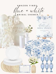 the blue and white bridal shower is ready to be used as a table cloth