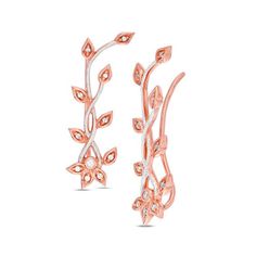 1/8 CT. T.w. Diamond Vine Crawler Earrings in 10K Rose Gold Crawler Earrings, Disney Fine Jewelry, Ear Crawler, Stackable Diamond Rings, Crawlers Earrings, Birthstone Colors, Diamond Ring Settings, Disney Jewelry, Diamond Flower