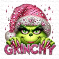 the grinch is wearing a pink santa hat