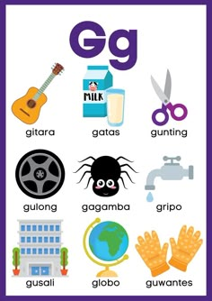 the letter g is for guacama and other things that are in front of it