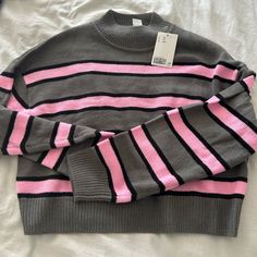 Pink And Gray Cropped Sweater, Brand New Pink Sporty Sweater For Fall, Sporty Pink Sweater For Fall, Pink Sporty Sweater For Spring, Sporty Pink Sweater For Spring, Pink And Gray, Cropped Sweater, Pink Grey, Colorful Sweaters, Sweaters For Women