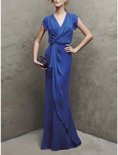 Sheath / Column Mother of the Bride Dress Formal Party Elegant V Neck Sweep / Brush Train Stretch Chiffon Short Sleeve with Bow(s) Ruching Áo Blu, Chiffon Gown, Mother Of The Bride Dress, Beauty And Fashion, Dress Formal, Bride Dresses, Formal Party, Gorgeous Gowns, Mother Of The Bride Dresses