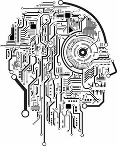 a computer circuit board in the shape of a human head