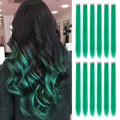 PRICES MAY VARY. 🌈【Colored Hair Extensions Material】：12 PCS 24Inch Deep Green Hair Extensions.Wodelnale colored hair extensions is made of high quality heat resistant soft and silky Synthetic Fiber, no knots, no static electricity, no odor, double-row car line process,no shedding,with a soft texture such as the real hair version. 🌈【Easy to Clip in Hair Extension】:Single-clip hair extensions are easy to change and can change hair color in a short time.Clip-on straight hair extensions, each with Green Hairpiece, Deep Green Hair, Green Hair Extensions, Space Buns Hair, Two Buns Hairstyle, Change Hair Color, Hair Extensions Clip, Extensions Clip In, Colored Hair Extensions