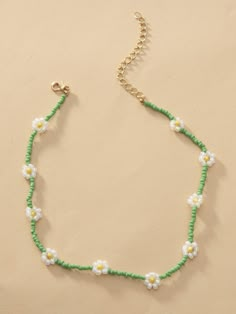 Color: Green Gender: Women Material: Plastic Details: Flowers Style: Cute Product Measurements in cm : Size Length one-size 36 Kalung Manik-manik, Pola Manik, Výtvarné Reference, Gelang Manik-manik, Diy Collier, Beaded Jewelry Necklaces, Indie Jewelry, Beaded Necklace Designs, Pola Gelang