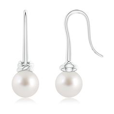 These pearl solitaire earrings in 14k white gold are designed in a stunning drop style and exude a distinctive charm. The fish hook curls into a knot and holds the gleaming South Sea cultured pearl at its base. Solitaire Earrings, Sea Pearl, South Seas, South Sea Pearls, The Fish, Pearl Drop Earrings, Pearl Drop, Fish Hook, Cultured Pearls