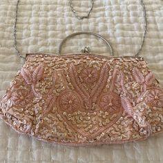 This Pink Blush Bag Is Stunning.. Approximately 10x6 Covered In Pearls And Sequins.., Silver Colored Shoulder Strap Plus A Mini Strap To Hold Never Used.. Perfect Condition! Blush Rectangular Bag For Parties, Blush Rectangular Party Bag, Rectangular Blush Party Bag, Sparkly Bag, Sequin Bag, Ootd Inspo, Pink Purse, Hilton Head, Pink Blush