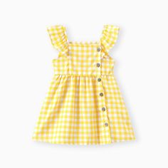 * Lemon Print/Plaid
* Soft and comfy
* Material: 100% Polyester
* Machine wash, tumble dry
* Imported Spring Summer Wedding, Ruffle Design, Lemon Print, Formal Casual, Flutter Sleeve Dress, Easter Party, Button Design, Toddler Dress, Kids' Dresses