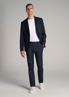 About Our Suit Trousers for Tall Men Crisp, classic and comfortable. That’s what you’ll find in these suit trousers for tall men. Thoughtfully designed for men from 6’ to 7’1, these pants have an extended inseam for longer legs without the extra bagginess you usually find in a longer pant. They’re made with a slightly stretchy polyester blend and feature a comfortable cotton-blend lining. These men’s tall pants feature a tailored fit for a modern look that’s easy to wear from the office to the e Smart Casual Suit Men, Homecoming Style For Guys, Classic Formal Outfit Men, Gray Dress Pants Outfit Men, Officiant Outfit Men, Smart Attire For Men, Pants With Blazer Outfit, Office Outfits Men, Office Wear For Men