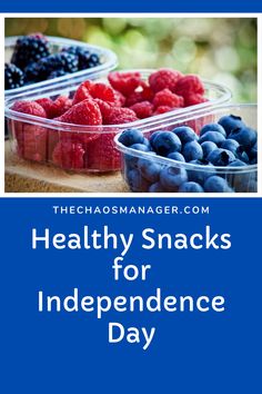 healthy snacks for independence day with blueberries, raspberries and strawberries in plastic containers