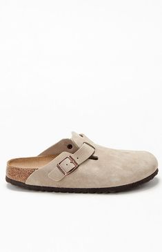 The Women's Taupe Boston Soft Footbed Clog from Birkenstock are the most sought-after clog, adding a fashion-forward edge to any style. Crafted from velvety suede for timeless appeal, they feature an adjustable strap and a soft footbed with an additional foam layer for extra cushioning and all-day support.Suede leather upperCushioned soft footbedSuede footbed liningEVA soleFlexible and lightweightAdjustable strap with metal pin buckleMade in Germany quality stamp on footbed Birkenstock Womens Wo Boston Birkenstock Beige, Beige Boston Birkenstock Outfit, Birkin Stocks Clogs, Birken Stock Clogs, Birkin Stocks, Birkenstocks Clogs, Womens Birkenstocks, Birkenstock Boston Clogs, Boston Soft Footbed