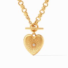 Calling all sweethearts—this necklace makes a lovely addition to your collection with a boldly detailed chain and statement-making puffy heart pendant. Julie Vos Jewelry, Julie Vos, Heart Shaped Jewelry, Gold Link Chain, Gold Heart Necklace, Puffy Heart, Necklace Box, Gold Pendant Necklace, Heart Bracelet