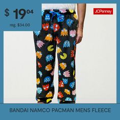 Prep for bedtime in these fun, cozy Pacman graphic pajama pants for men. Made from a super-soft and warm printed fleece, they have a comfortable elastic-drawstring waist, a button-fly and side pockets. Team it with your favorite pajama top or t-shirt. Features: Button FlyCharacter: PacmanClosure Type: Drawstring, Full ElasticPockets: 2 Side Slip PocketsApparel Length: 49.75 InchesFiber Content: 100% PolyesterFabric Description: FleeceInseam: 32 InCare: Machine Wash, Tumble DryCountry of Origin:… Fleece Pajama Pants, Mens Pajama Pants, Pac Man, Pants For Men, Mens Fleece, Pajama Top, Pants Color, Pants Black, Drawstring Waist