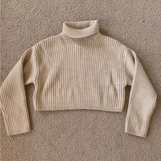 Cropped Sweater New With Tags Trendy Ribbed Beige Cropped Sweater, Trendy Beige Ribbed Cropped Sweater, Casual Fitted Neutral Sweater, Beige Cropped Ribbed Sweater, Beige Ribbed Cropped Sweater, Trendy Fitted Cream Cropped Sweater, Beige Cropped Sweater For Fall, Fitted Cream Cropped Sweater Casual, Beige Fitted Cropped Sweater Casual