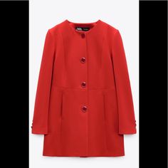 Zara Long Fitted Blazer Basic And Beautiful Elegant Red Outerwear For Fall, Zara Red Blazer For Fall, Zara Red Formal Outerwear, Elegant Solid Zara Outerwear, Zara Red Outerwear For Fall, Chic Red Zara Outerwear, Classic Red Outerwear For Spring, Elegant Red Zara Blazer, Red Spring Outerwear For The Office