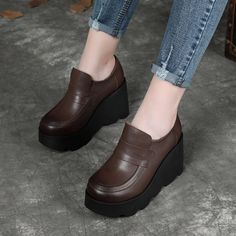 Gender: Women Item Type: Shoes Upper Material: Leather Toe Type: Round Toe Heel Type: Wedge Heel Height: High Heel ( 5-8 cm) Theme: Spring, Autumn Style: CasualSize Chart size length cm inch 35 22.50 8.86'' 36 23.00 9.06'' 37 23.50 9.25'' 38 24.00 9.45'' 39 24.50 9.65'' 40 25.00 9.84'' Wedge Sneakers With Chunky Platform And Round Toe, Brown Platform Loafers With Round Toe, Brown Casual Platform Loafers, Brown Pointed Toe Platform Loafers For Spring, Brown Round Toe Platform Loafers For Spring, Brown Pointed Toe Heels With Chunky Platform, Brown Chunky Platform Heels With Pointed Toe, Brown Platform Loafers With Chunky Round Toe, Brown Platform Loafers With Chunky Platform And Round Toe