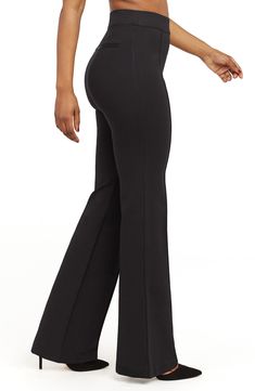 Comfy sophistication defines these high-waisted pants, made from supple ponte with leg-elongating pintucks and perfectly flared cuffs. Style Name:Spanx Flare Ponte Pants (Regular & Plus Size). Style Number: 5890631.