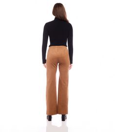 The Presley Pants are made with faux suede material, providing a soft and comfortable fit. The raw hem adds a touch of uniqueness to these pants. In a warm cognac color, these pants are the perfect addition to any fall wardrobe. True to size Faux Suede: 93% Polyester 7% Spandex Made in the USA of Imported Fabric Hand Wash Cold Separately, Do Not Dry Clean Length: Full length Wide-leg Elasticized waistband Front rise: 11 3/8 inches (size M) Inseam: 31 1/2 inches (all sizes) Leg opening: 21 inches Cognac Effortless Pant, Non-stretch Wide Leg Corduroy Pants, Aerie Groove-on Rib Velour Flare Pant, Karen Kane, Suede Material, Petite Size, Polyester Spandex, Fall Wardrobe, Cognac